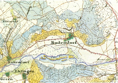 Bodendorf 1847, Ausschnitt aus der Ersten preußischen Landesaufnahme (Blatt 3157 Linz)